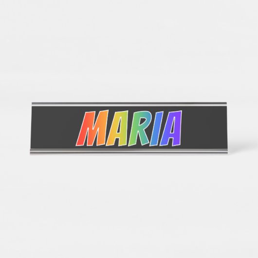 Voornaam "MARIA": vun regenboogkleuren Bureau Naambordje (Voorkant)
