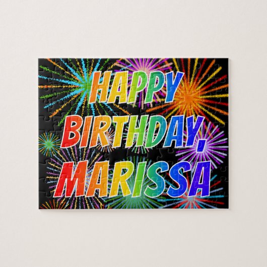 Voornaam "MARISSA", geun "HAPPY BIRTHDAY" Legpuzzel (Horizontaal)