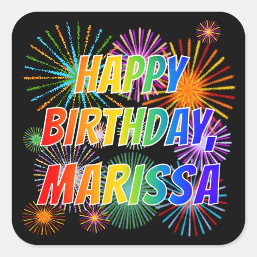Voornaam "MARISSA", geun "HAPPY BIRTHDAY" Vierkante Sticker (Voorkant)