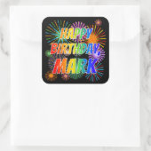 Voornaam "MARK", woordvoerder "HAPPY BIRTHDAY" Vierkante Sticker (Tas)