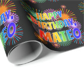 Voornaam "MATEO", geun "HAPPY BIRTHDAY" Cadeaupapier (Rol Hoek)