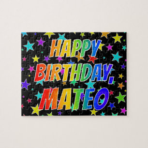 Voornaam "MATEO", geun "HAPPY BIRTHDAY" Legpuzzel