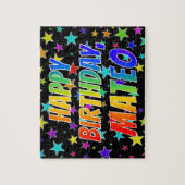 Voornaam "MATEO", geun "HAPPY BIRTHDAY" Legpuzzel (Verticaal)