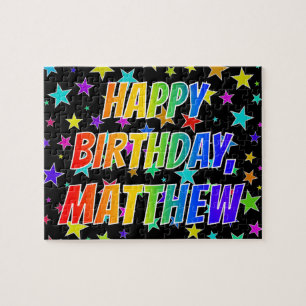 Voornaam "MATTHEW", geun "HAPPY BIRTHDAY" Legpuzzel