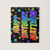 Voornaam "MATTHEW", geun "HAPPY BIRTHDAY" Legpuzzel (Verticaal)