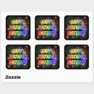 Voornaam "MATTHEW", geun "HAPPY BIRTHDAY" Vierkante Sticker