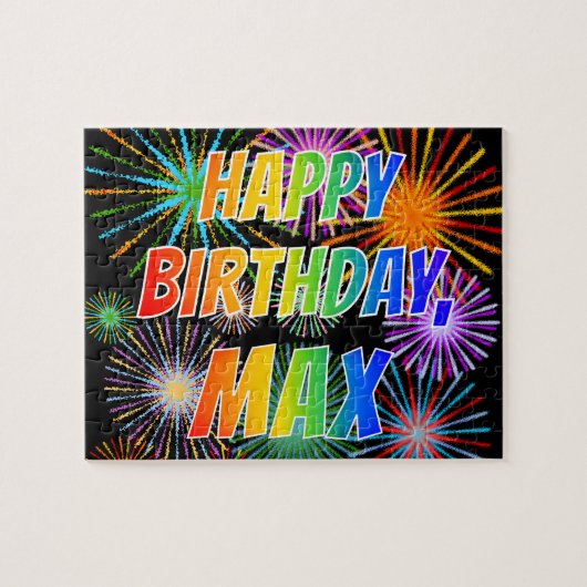 Voornaam "MAX", afgekort "HAPPY BIRTHDAY" Legpuzzel (Horizontaal)
