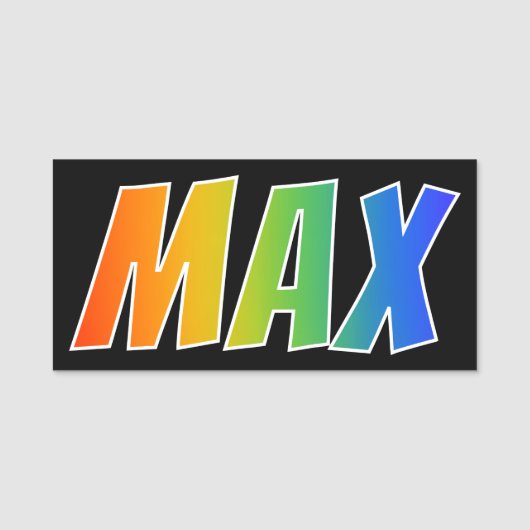 Voornaam "MAX": Fun Rainbow-kleuren Naamplaatje (Voorkant)