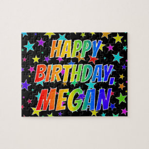 Voornaam "MEGAN", geun "HAPPY BIRTHDAY" Legpuzzel