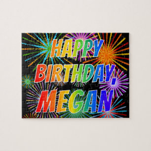 Voornaam "MEGAN", geun "HAPPY BIRTHDAY" Legpuzzel