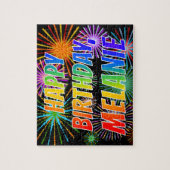 Voornaam "MELANIE", geun "HAPPY BIRTHDAY" Legpuzzel (Verticaal)