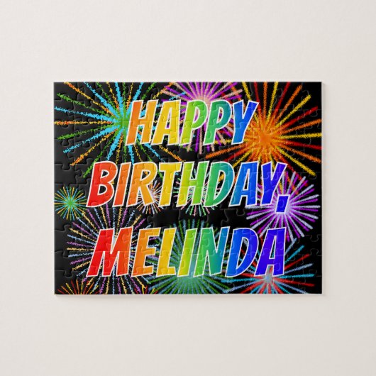 Voornaam "MELINDA", geun "HAPPY BIRTHDAY" Legpuzzel (Horizontaal)