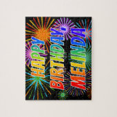 Voornaam "MELINDA", geun "HAPPY BIRTHDAY" Legpuzzel (Verticaal)