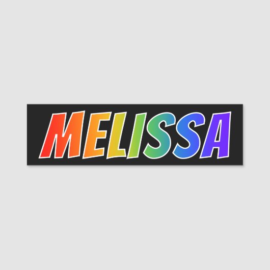 Voornaam "MELISSA": Fun Rainbow-kleuren Naamplaatje (Voorkant)