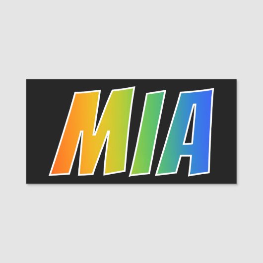Voornaam "MIA": Fun Rainbow-kleuren Naamplaatje (Voorkant)