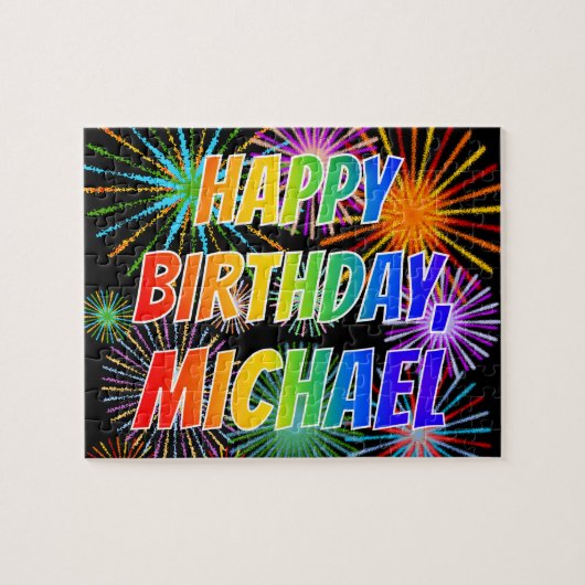 Voornaam "MICHAEL", geun "HAPPY BIRTHDAY" Legpuzzel (Horizontaal)