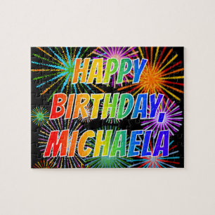 Voornaam "MICHAELA", geun "HAPPY BIRTHDAY" Legpuzzel