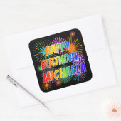 Voornaam "MICHAELA", geun "HAPPY BIRTHDAY" Vierkante Sticker (Envelop)