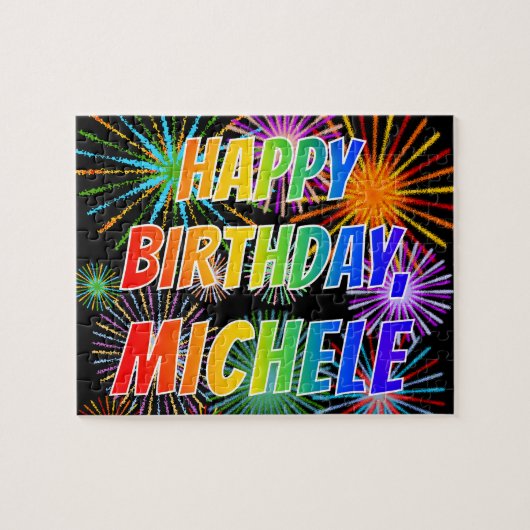 Voornaam "MICHELE", geun "HAPPY BIRTHDAY" Legpuzzel (Horizontaal)
