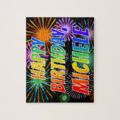Voornaam "MICHELE", geun "HAPPY BIRTHDAY" Legpuzzel (Verticaal)