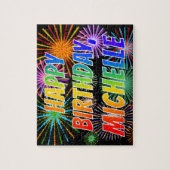 Voornaam "MICHELLE", geun "HAPPY BIRTHDAY" Legpuzzel (Verticaal)