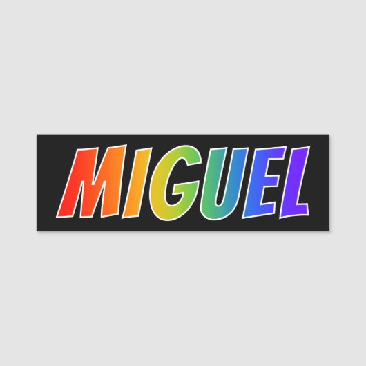 Voornaam "MIGUEL": Fun Rainbow-kleuren Naamplaatje (Voorkant)