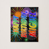 Voornaam "MIGUEL", geun "HAPPY BIRTHDAY" Legpuzzel (Verticaal)