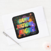 Voornaam "MIGUEL", geun "HAPPY BIRTHDAY" Vierkante Sticker (Envelop)
