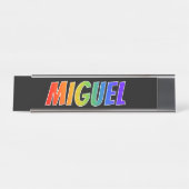 Voornaam "MIGUEL": vun regenboogkleuren Bureau Naambordje (Voorkant)