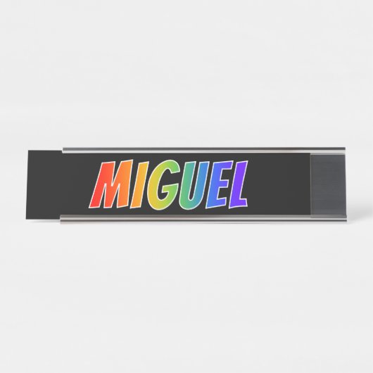 Voornaam "MIGUEL": vun regenboogkleuren Bureau Naambordje (Voorkant)