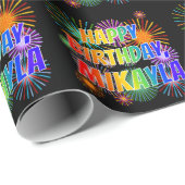 Voornaam "MIKAYLA", geun "HAPPY BIRTHDAY" Cadeaupapier (Rol Hoek)