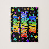 Voornaam "MILA", geun "HAPPY BIRTHDAY" Legpuzzel (Verticaal)