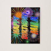 Voornaam "MILA", geun "HAPPY BIRTHDAY" Legpuzzel (Verticaal)