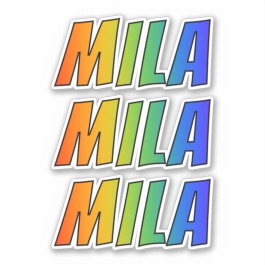 Voornaam "MILA" w / Fun Rainbow Coloring Sticker (Voorkant)