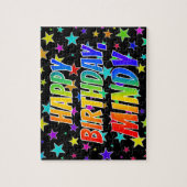 Voornaam "MINDY", geun "HAPPY BIRTHDAY" Legpuzzel (Verticaal)