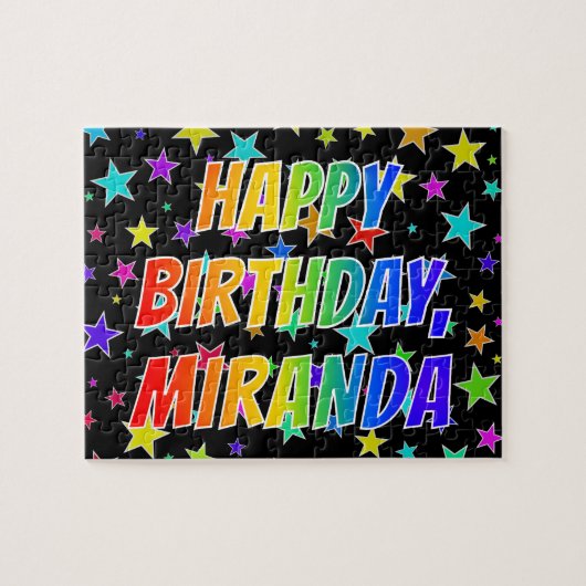 Voornaam "MIRANDA", geun "HAPPY BIRTHDAY" Legpuzzel (Horizontaal)