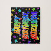 Voornaam "MIRANDA", geun "HAPPY BIRTHDAY" Legpuzzel (Verticaal)
