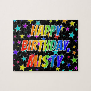 Voornaam "MISTY", geun "HAPPY BIRTHDAY" Legpuzzel