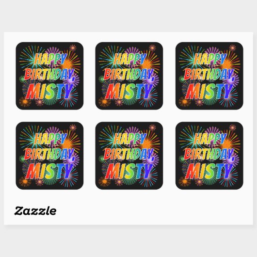 Voornaam "MISTY", geun "HAPPY BIRTHDAY" Vierkante Sticker (Vel)