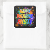 Voornaam "MISTY", geun "HAPPY BIRTHDAY" Vierkante Sticker (Tas)