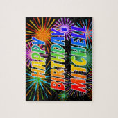 Voornaam "MITCHELL", geun "HAPPY BIRTHDAY" Legpuzzel (Verticaal)