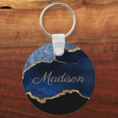 Voornaam moderne marmer Blue Glitter Sleutelhanger (Voorkant)