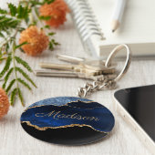 Voornaam moderne marmer Blue Glitter Sleutelhanger (Zijkant)
