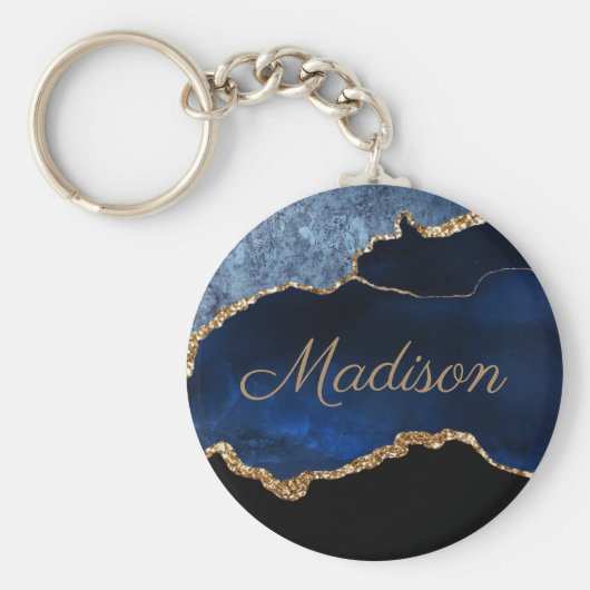 Voornaam moderne marmer Blue Glitter Sleutelhanger (Voorkant)