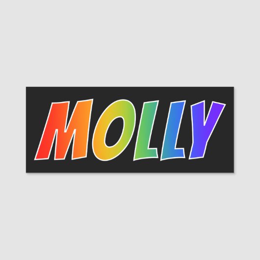 Voornaam "MOLLY": Fun Rainbow-kleuren Naamplaatje (Voorkant)