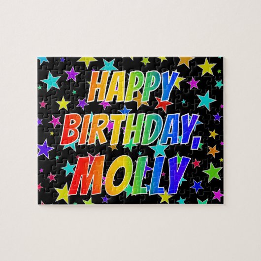 Voornaam "MOLLY", geun "HAPPY BIRTHDAY" Legpuzzel (Horizontaal)