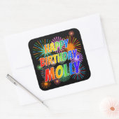 Voornaam "MOLLY", lettertype "HAPPY BIRTHDAY" Vierkante Sticker (Envelop)