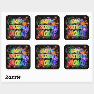 Voornaam "MOLLY", lettertype "HAPPY BIRTHDAY" Vierkante Sticker