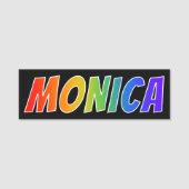 Voornaam "MONICA": Fun Rainbow-kleuren Naamplaatje (Voorkant)