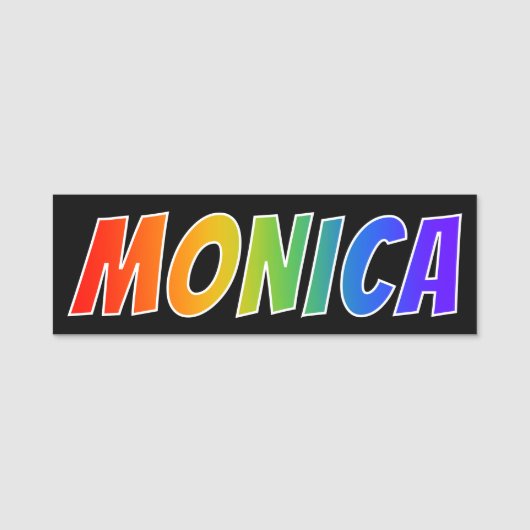Voornaam "MONICA": Fun Rainbow-kleuren Naamplaatje (Voorkant)